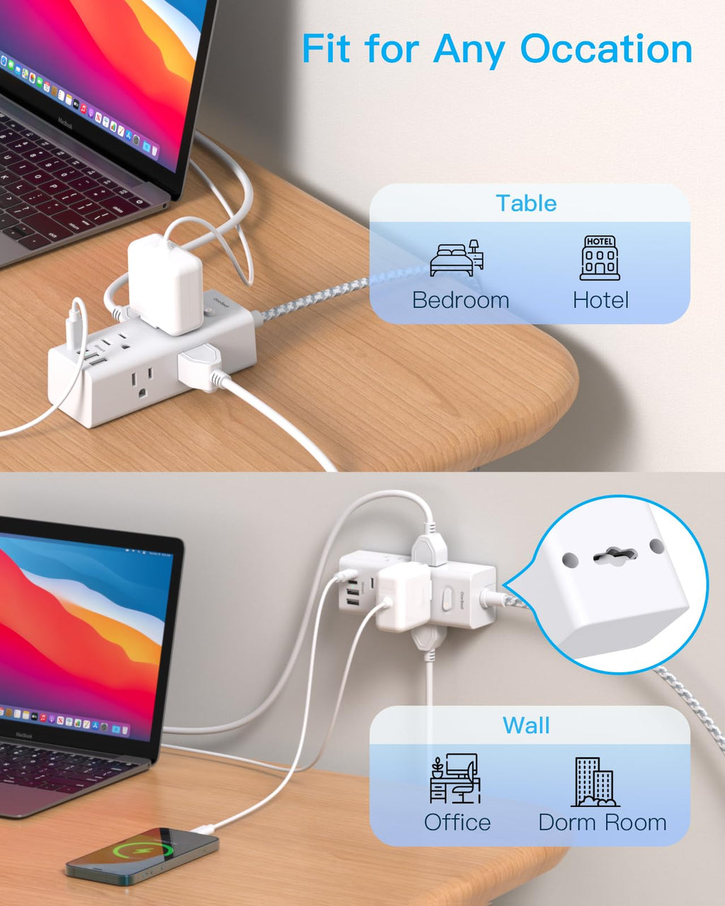 Surge Protector Power Strip 10Ft Long Extension Cord with Multiple Outlets