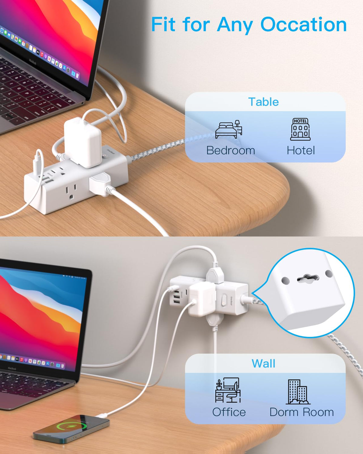 Surge Protector Power Strip 10Ft Long Extension Cord with Multiple Outlets