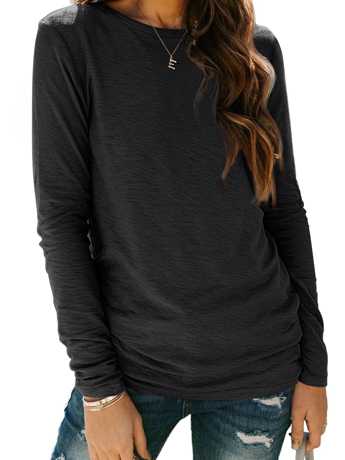 AUTOMET Women's Long Sleeve Crewneck Shirts Casual Basic Tops