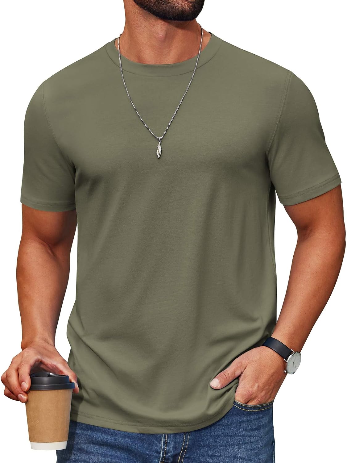 COOFANDY Men's T Shirt Short Sleeve Cotton Blend T-Shirts Crew Neck Casual Summer Basic Tee Shirts