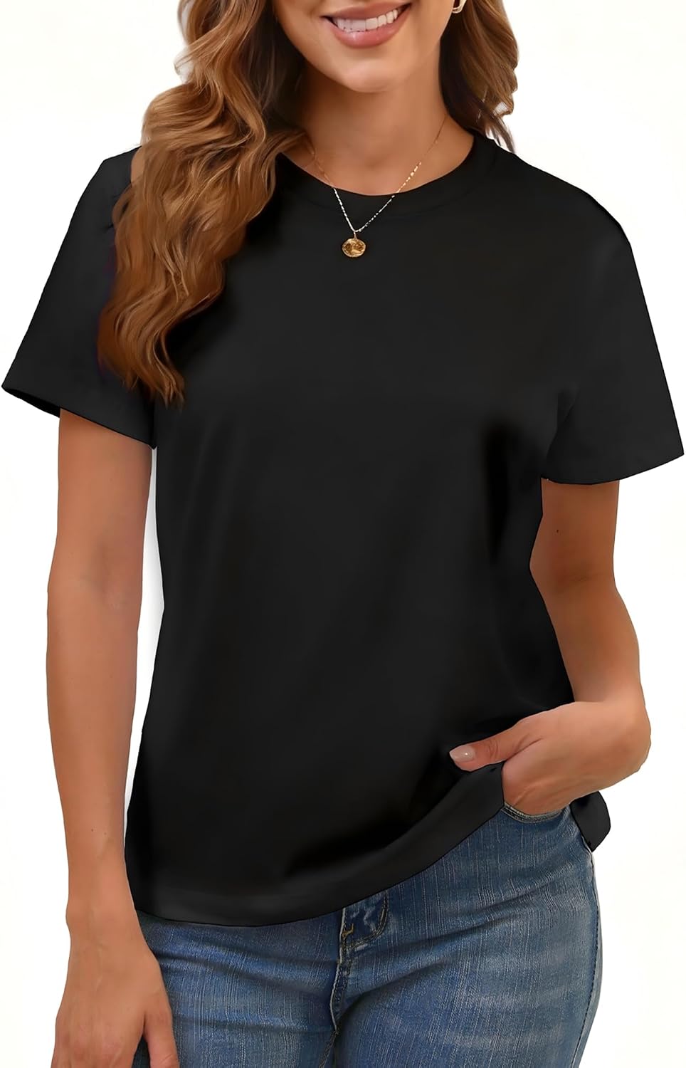 BJY Cotton Basic T Shirts for Women,Crew Neck Short Sleeve Summer Shirts(2XS-3XL, 20+ Color)
