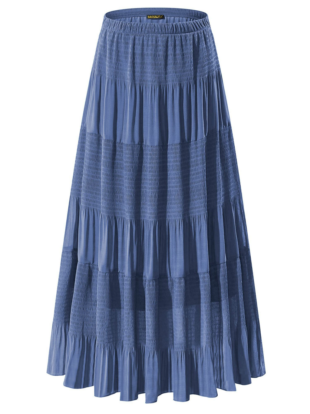 NASHALYLY Women's Chiffon Elastic High Waist Pleated A-Line Maxi Skirts