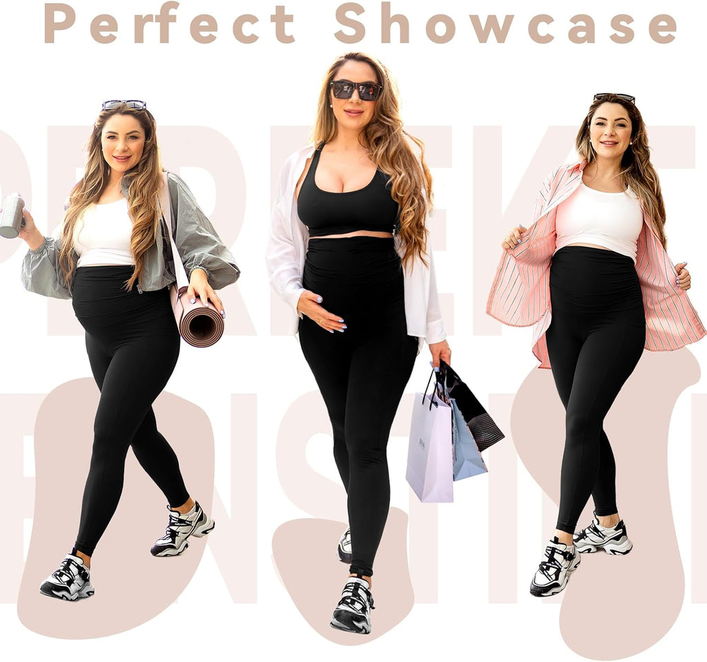 Walifrey Maternity Leggings with Pockets Over the Belly
