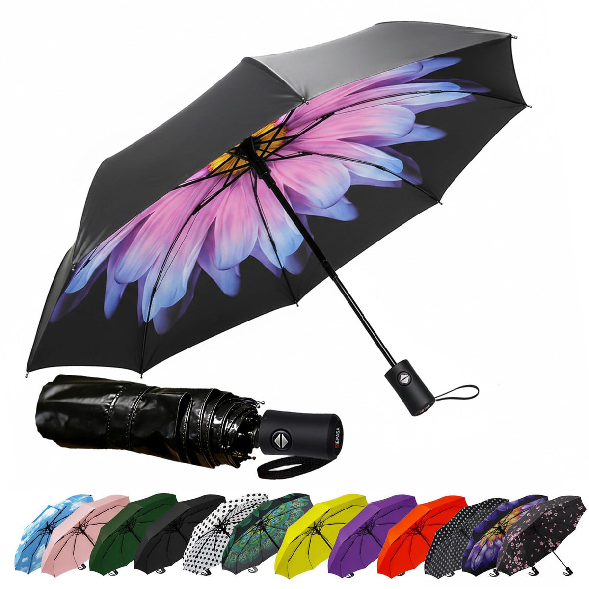 SIEPASA Windproof Travel Umbrella - Automatic Compact Folding Umbrella for Rain, Small Portable Windproof Umbrellas for Men Women and Teenagers (Navy Blue)