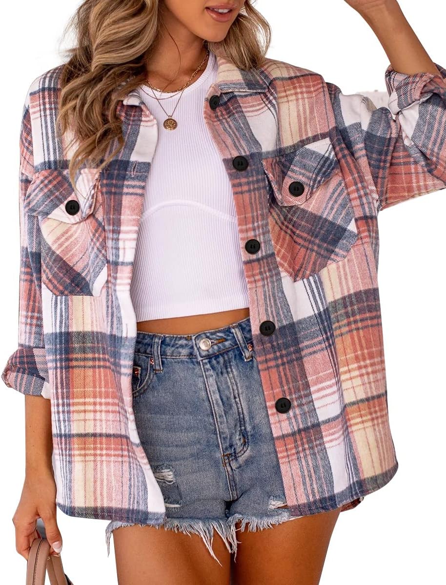 AUTOMET Shackets for Women Plaid Flannel Shirts
