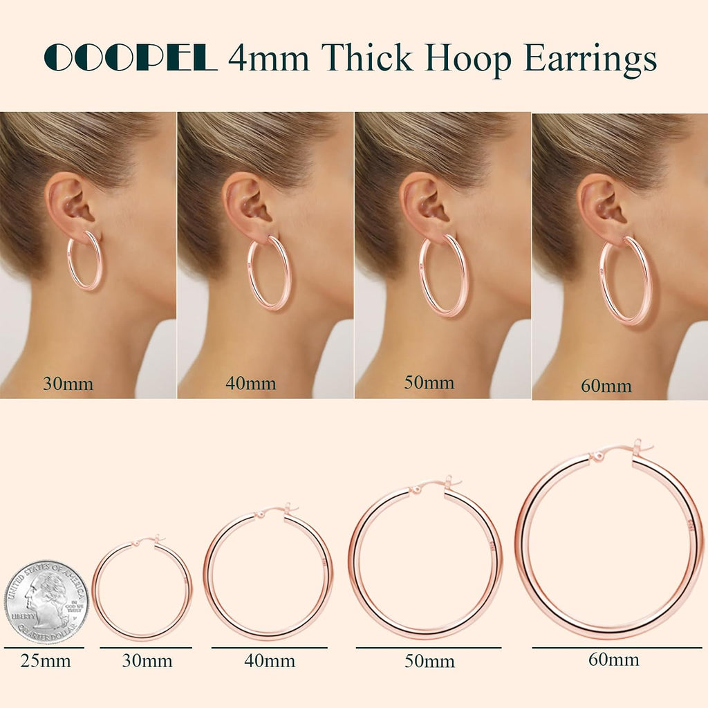 4mm Thick Gold Chunky Earrings Steling Silver Post Hoops Earrings For Women Hollow Tube Hoops Earrings Thick Gold Hoop Earrings Hypoallergenic Lightweight Gold Hoop Large Earrings 20/30/40/50/60MM