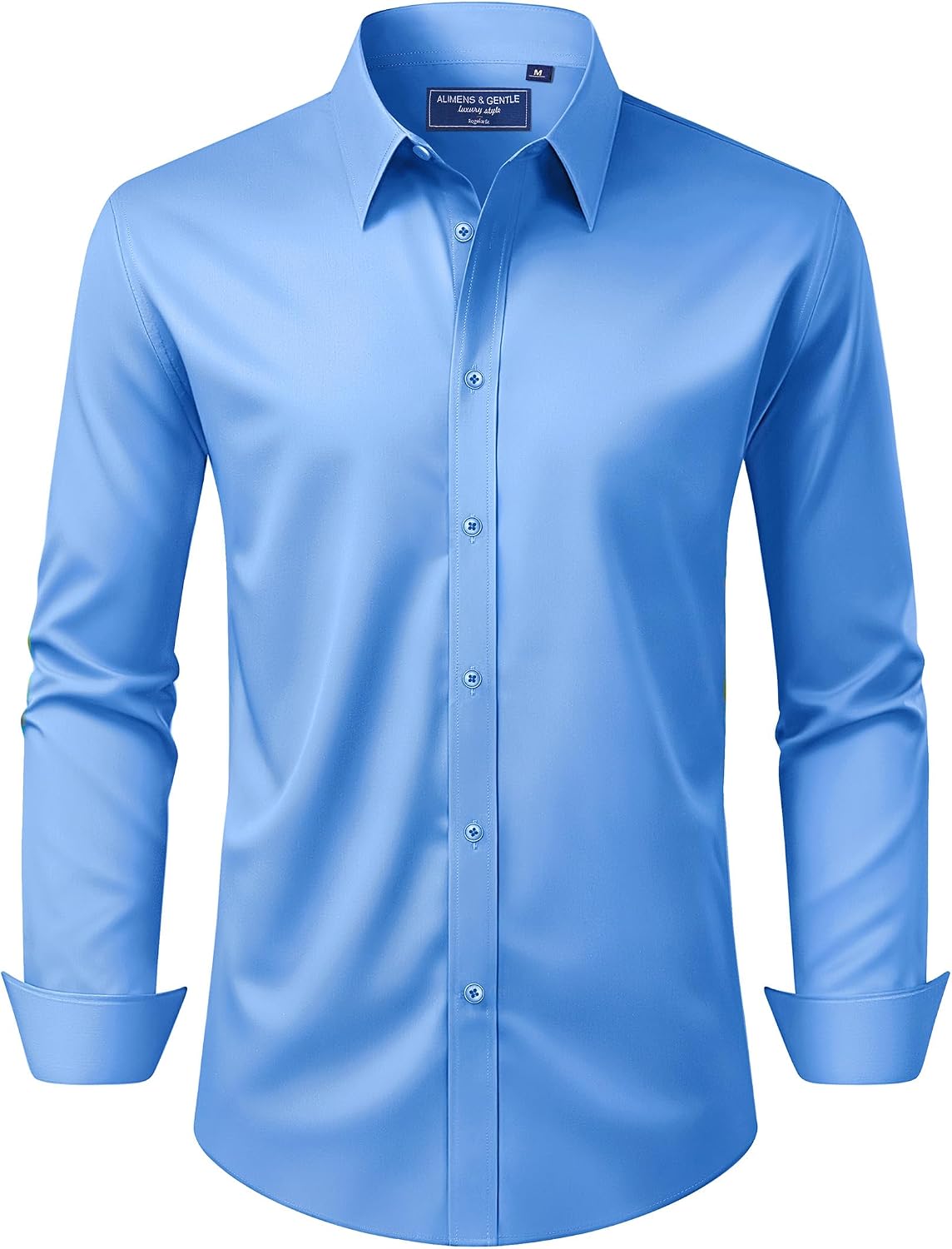 Alimens & Gentle Men's Dress Shirt Regular Fit Stretch Stain Shield Long Sleeve Solid Business Wedding Button Down Shirts