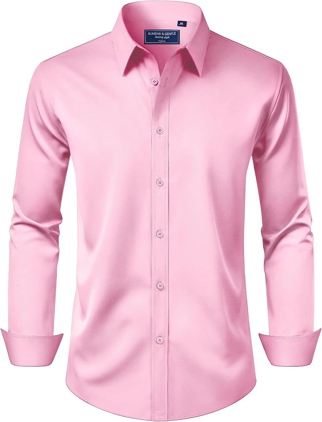 Alimens & Gentle Men's Dress Shirt Regular Fit Stretch Stain Shield Long Sleeve Solid Business Wedding Button Down Shirts