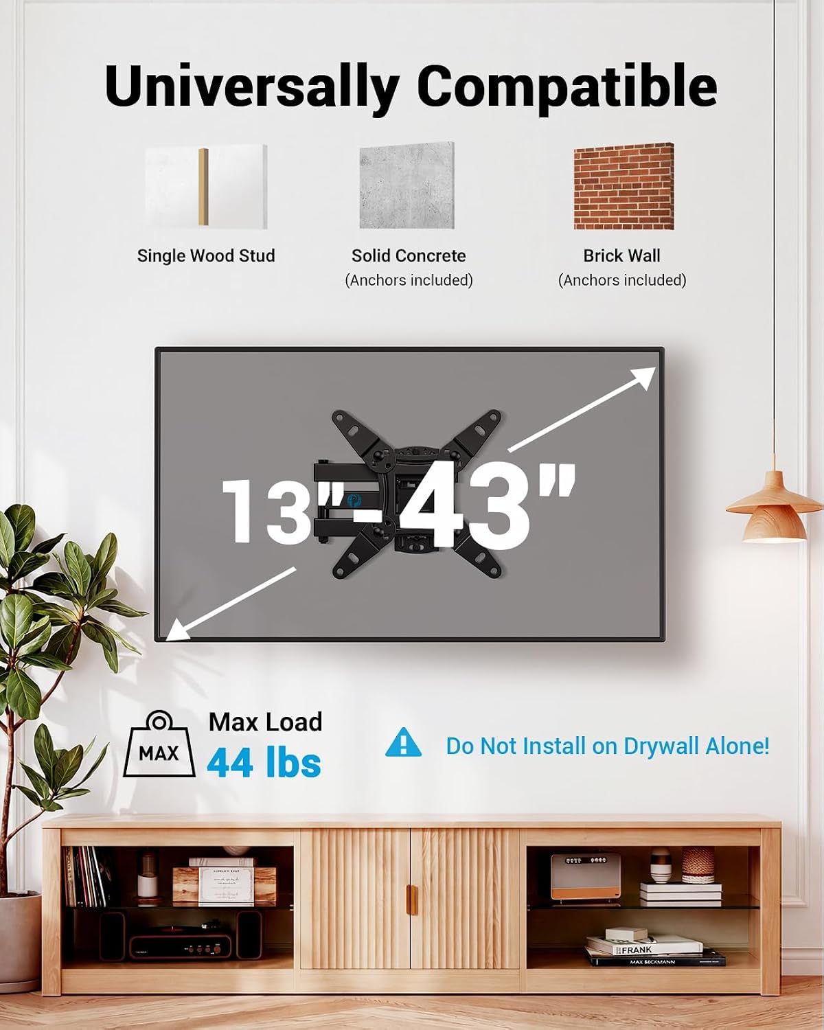 Pipishell TV Wall Mount for 26-74 inch LED LCD OLED 4K TVs up to 99lbs, Full Motion TV Mount Bracket Articulating Swivel Extension Tilting Leveling Max VESA 400x400mm, Fits 12/16 Inch Wood Studs