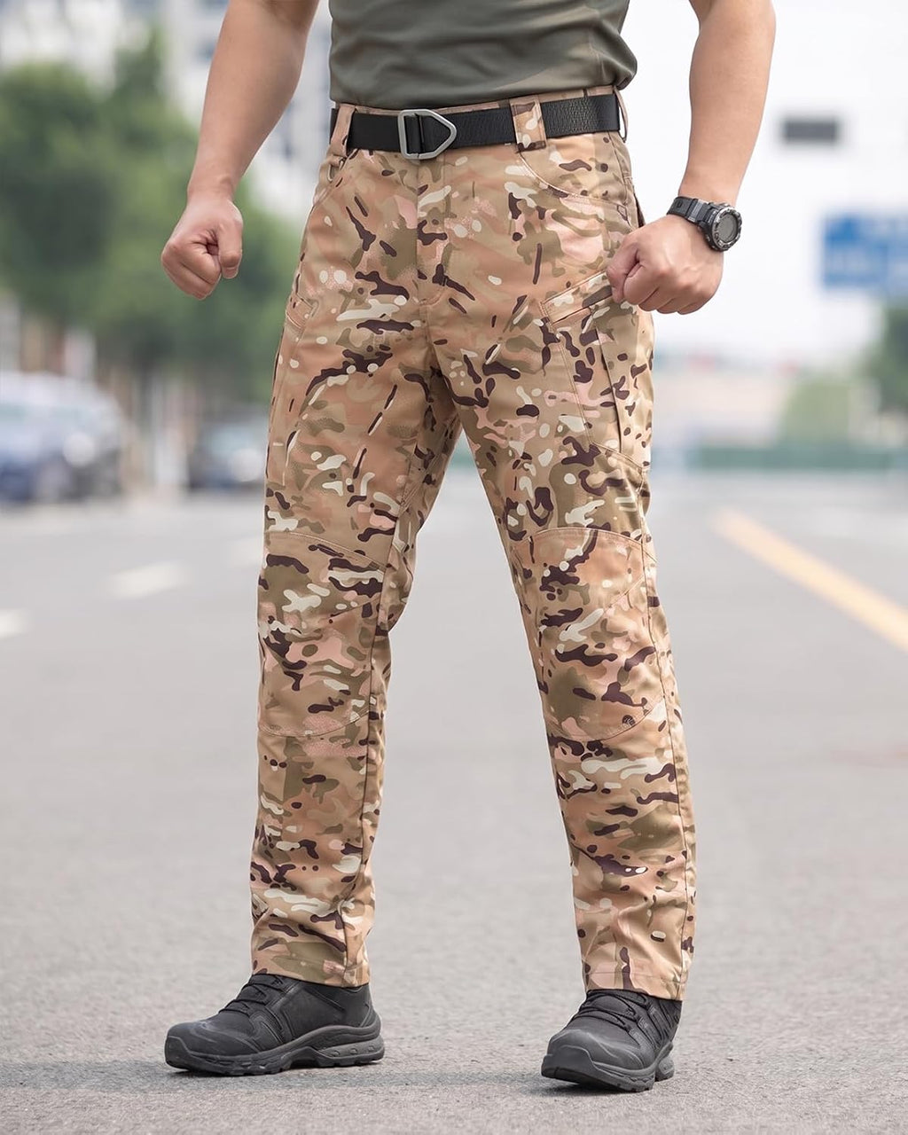 Men's Stretch Tactical Pants Waterproof Ripstop Fabric Cargo Pants Lightweight Casual Hiking Outdoor Work Pants (No Belt)