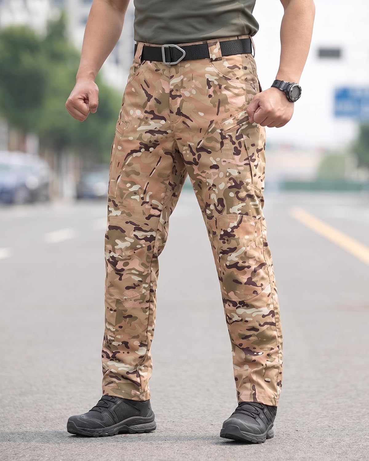 Men's Stretch Tactical Pants Waterproof Ripstop Fabric Cargo Pants Lightweight Casual Hiking Outdoor Work Pants (No Belt)