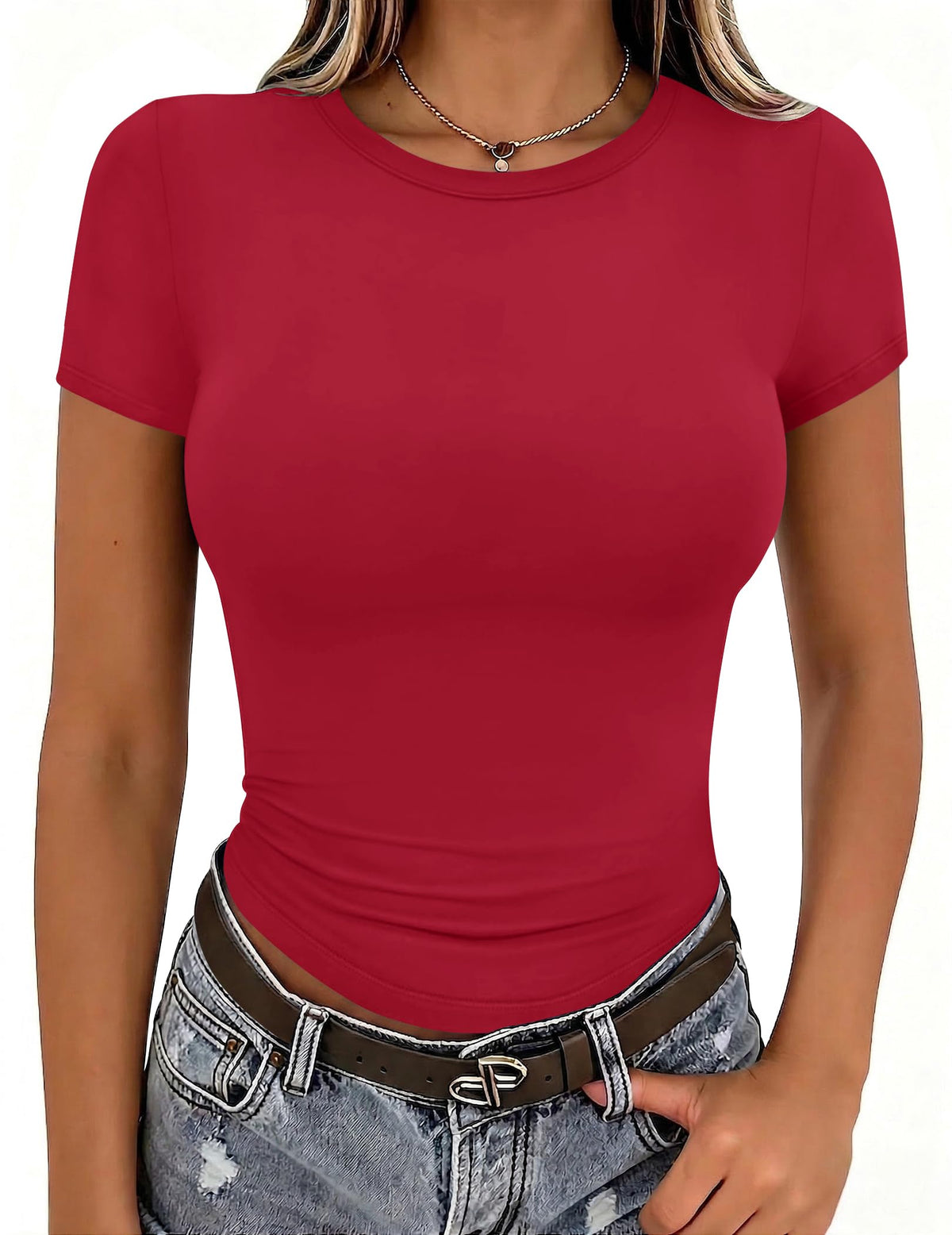 Zeagoo Women Short Sleeve T Shirts Fitted Summer Tops Stretchy Basic Tee