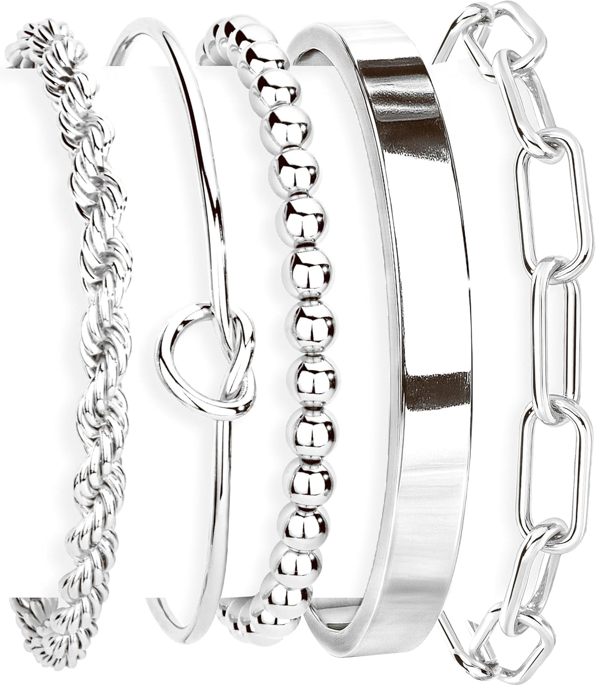 Gokeey Gold Bracelets Set for Women Non Tarnish, Waterproof 14K Gold Plated Sterling Silver Chunky Cuff Bracelet Stackable Gold Bangles Bracelet for Women Trendy Fashion Accessories Tie Knot Cuban Rope Paperclip Beaded Bracelet Stack Jewelry Mothers Day G