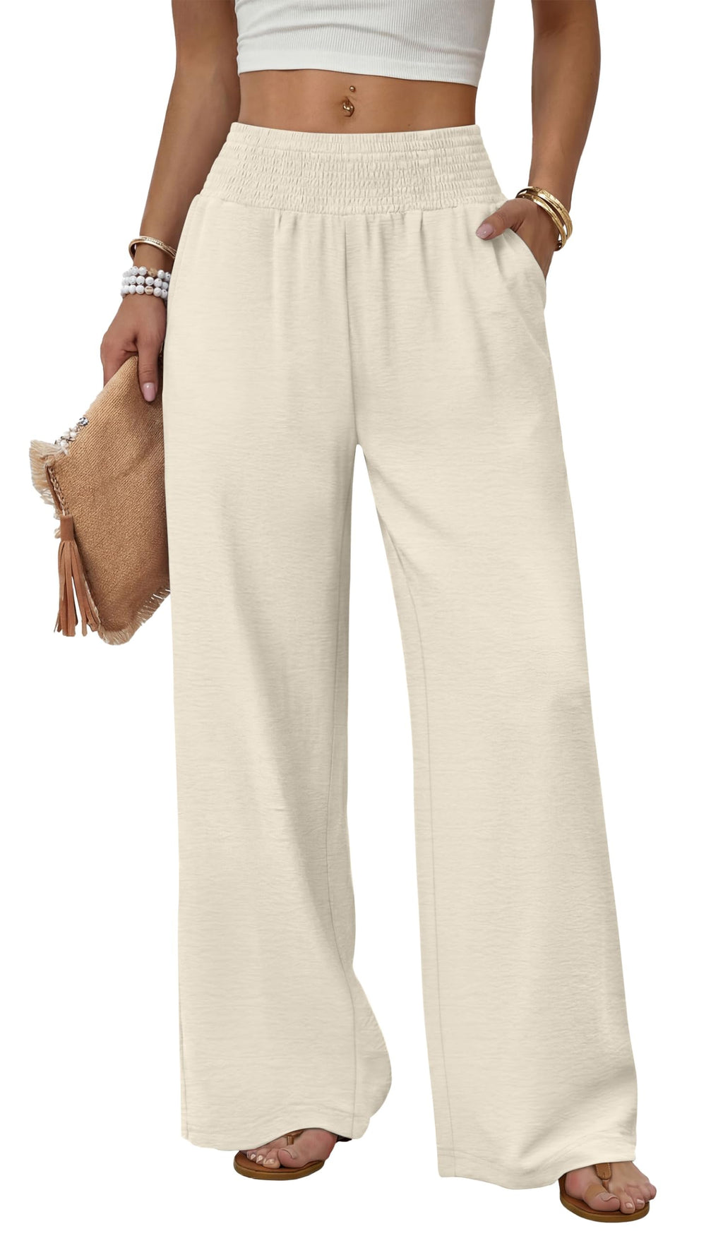 Sampeel Wide Leg Pants Woman High Waist Trousers with Pockets Casual Lounge