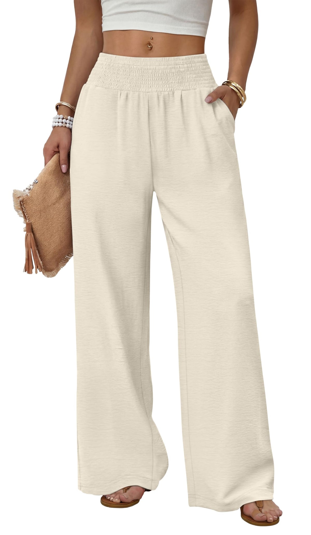Sampeel Wide Leg Pants Woman High Waist Trousers with Pockets Casual Lounge