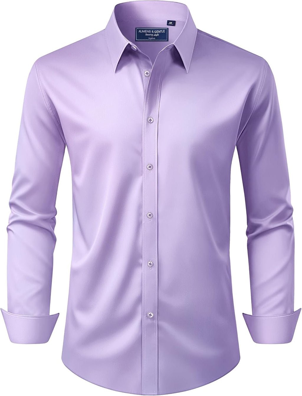 Alimens & Gentle Men's Dress Shirt Regular Fit Stretch Stain Shield Long Sleeve Solid Business Wedding Button Down Shirts