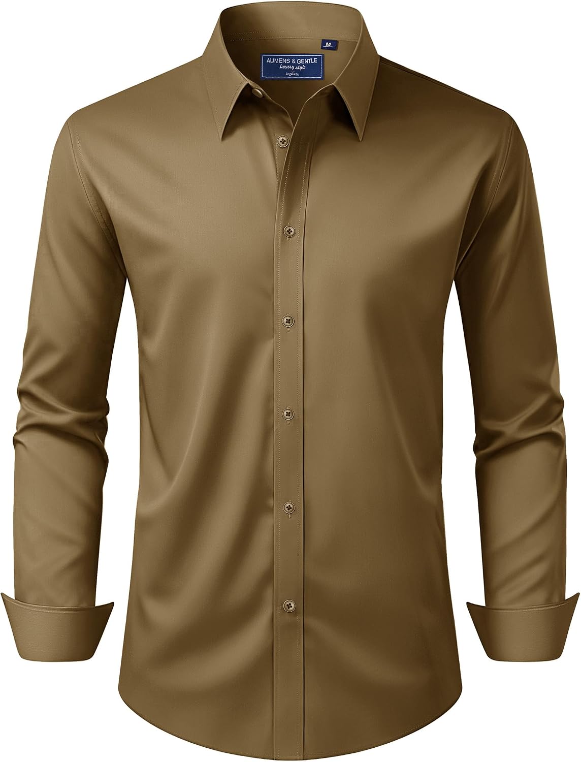Alimens & Gentle Men's Dress Shirt Regular Fit Stretch Stain Shield Long Sleeve Solid Business Wedding Button Down Shirts