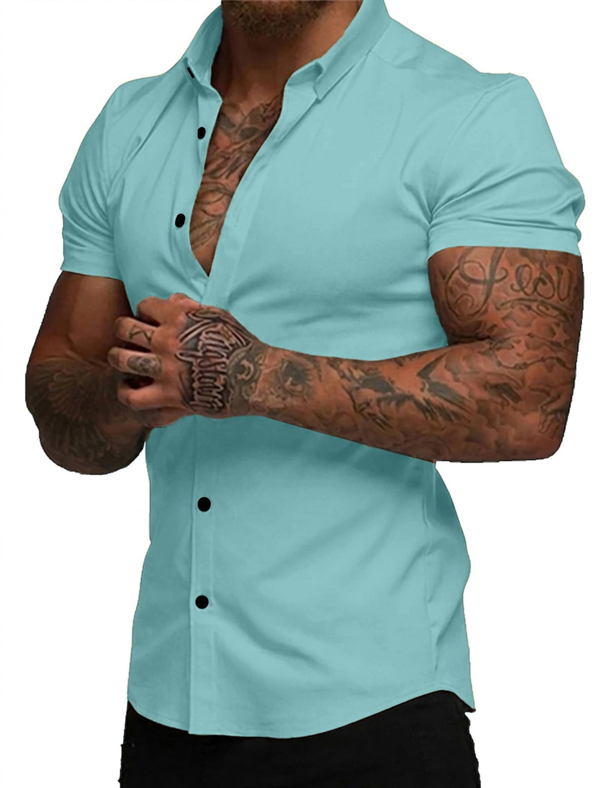 JMIERR Men's Muscle Fit High Stretch Wrinkle-Free Button Down Dress Shirts Summer Casual Short Sleeve Shirt