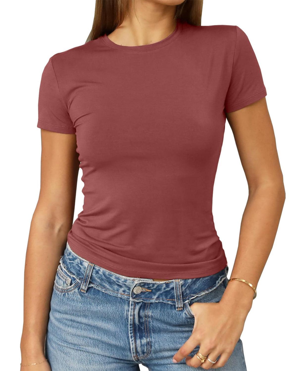 Abardsion Women's Casual Basic Slim Fit T Shirts