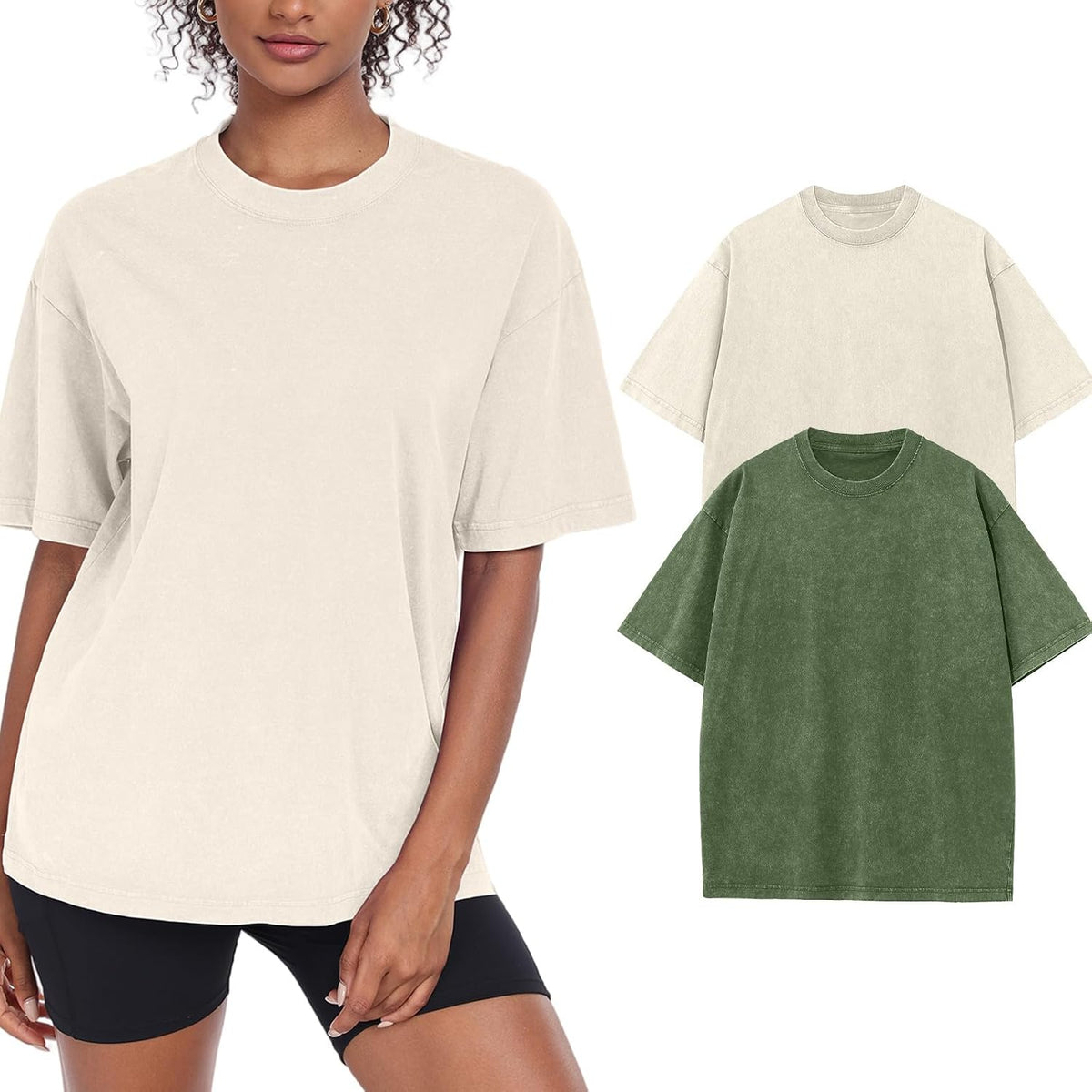 Womens Washed Vintage Oversized T-Shirt Baggy Workout Tops Short Sleeve Cotton Tshirts Streetwear Boyfriend Tee