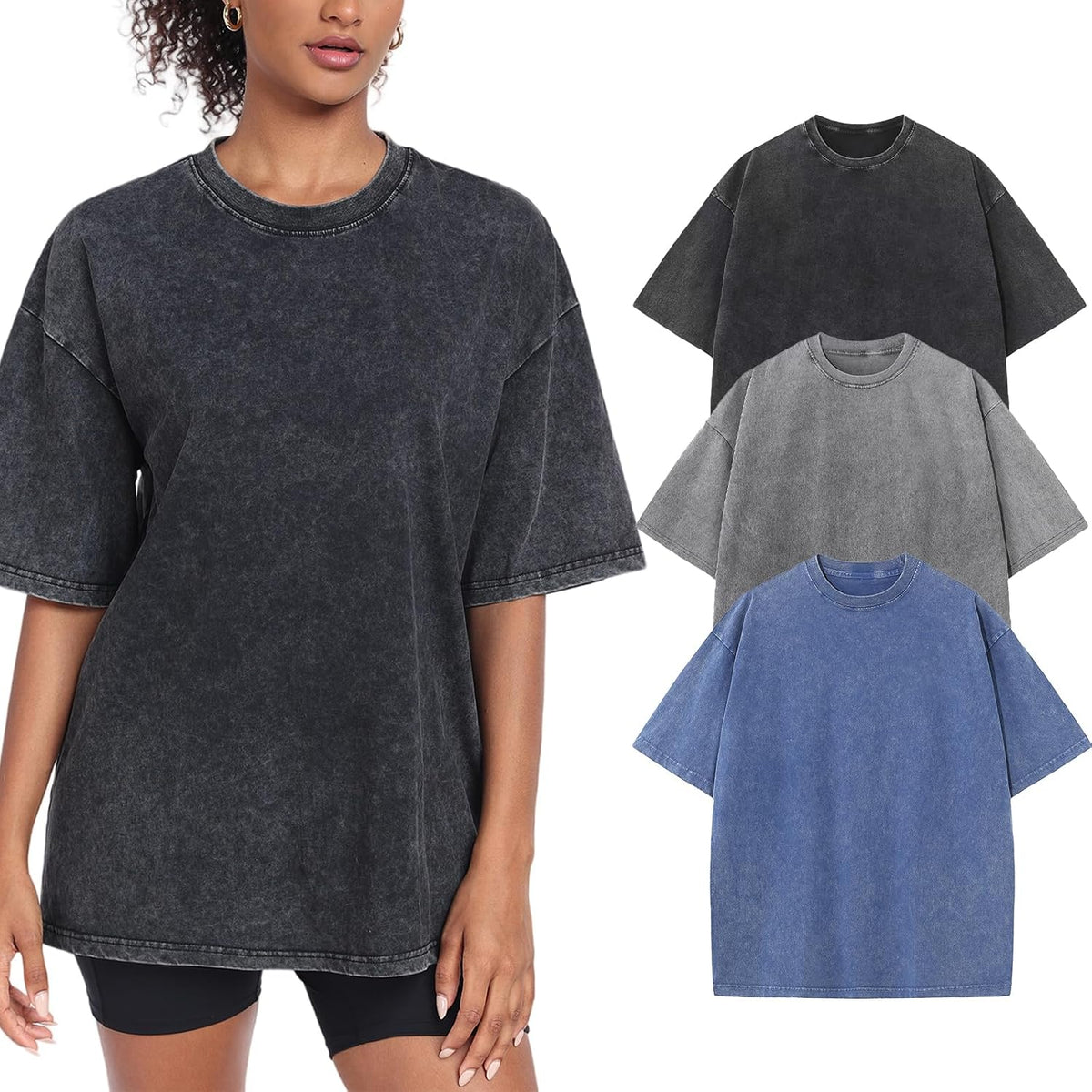 Womens Washed Vintage Oversized T-Shirt Baggy Workout Tops Short Sleeve Cotton Tshirts Streetwear Boyfriend Tee