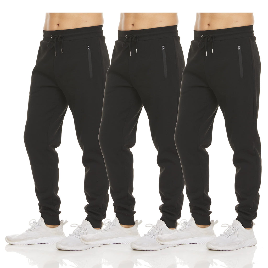 PURE CHAMP Sweatpants for Men 3 Pack Fleece Athletic Workout Joggers Mens Sweatpants with Zipper Pockets Size S-3XL