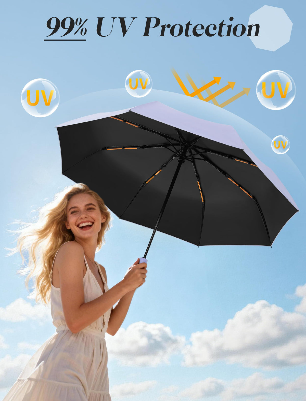 Seniny Windproof Travel Umbrella, Automatic Umbrellas for Rain, Portable & Compact Umbrellas for Backpack, Strong UV for Protection, Folding Small Sun Umbrella for Car, Walking