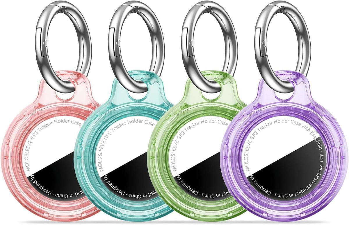 MOLOSLEEVE 1|2|4 Pack Case for AirTag 2nd Gen (2026) & 1st Gen, Shockproof Holder Anti-Scratch Protective Cover for Air Tags, Men's Women's Keyrings & Keychains for Keys, Luggage, Bags, Black