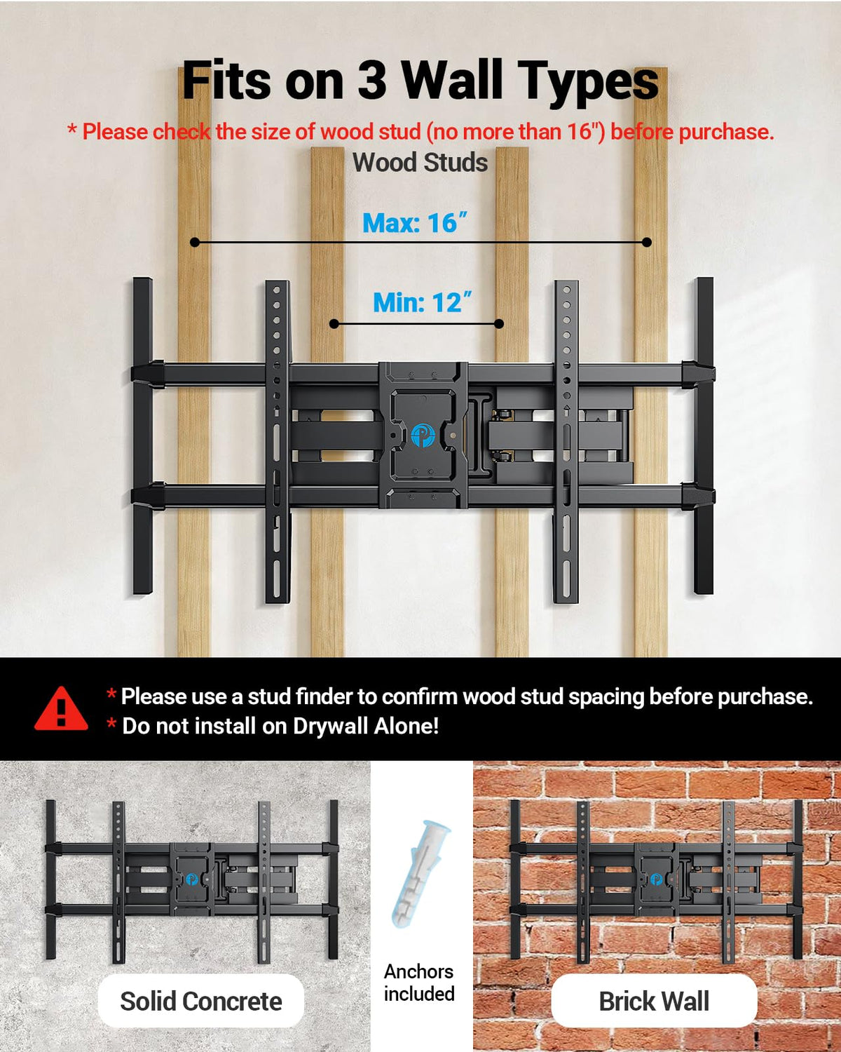 Pipishell TV Wall Mount for 26-74 inch LED LCD OLED 4K TVs up to 99lbs, Full Motion TV Mount Bracket Articulating Swivel Extension Tilting Leveling Max VESA 400x400mm, Fits 12/16 Inch Wood Studs