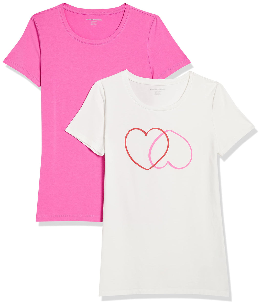 Amazon Essentials Women's Regular-Fit Short-Sleeve Crewneck T-Shirt, Cotton Modal Blend, Pack of 2
