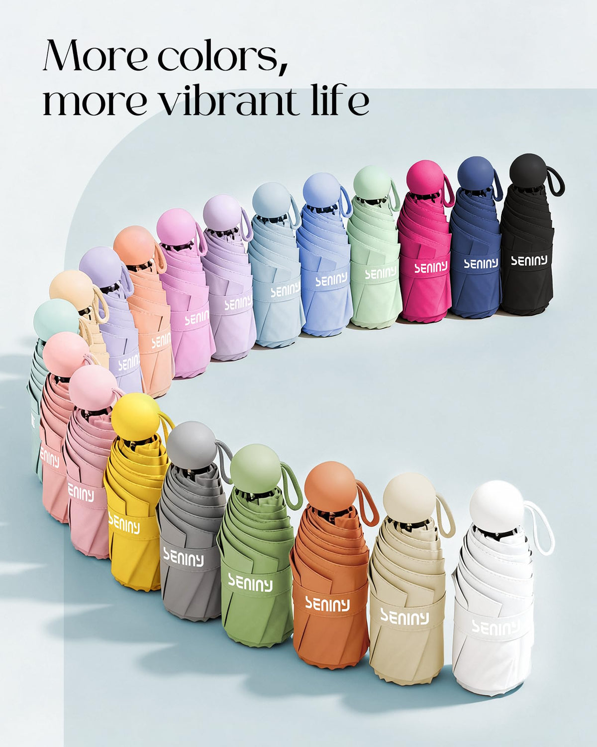 Seniny Mini Travel Umbrella with Case, Compact Pocket Size UV Sun & Rain