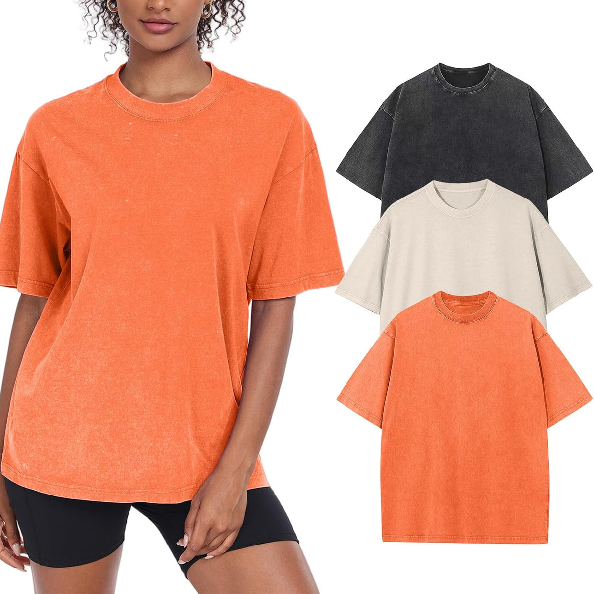 Womens Washed Vintage Oversized T-Shirt Baggy Workout Tops Short Sleeve Cotton Tshirts Streetwear Boyfriend Tee
