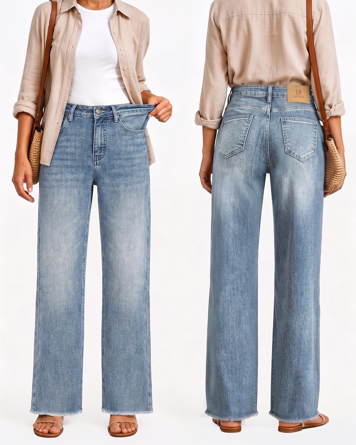 Women's High Waisted Stretchy Straight Leg Jeans Tummy Control Pants