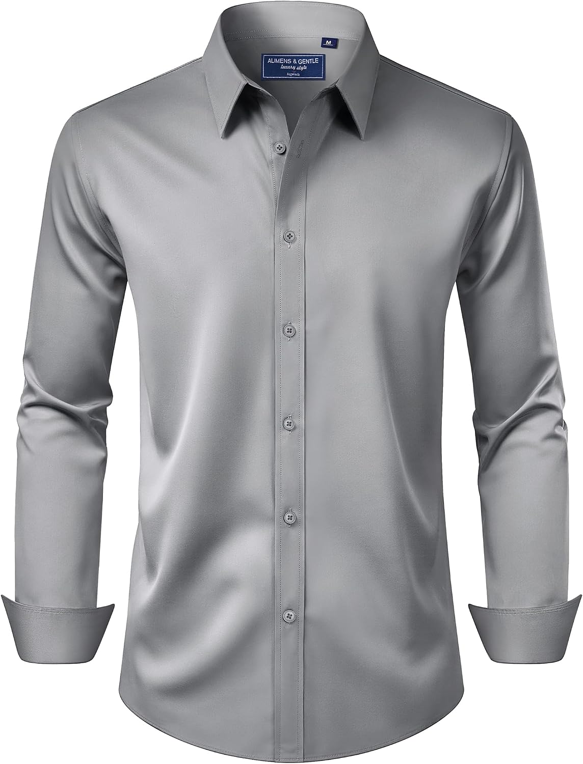Alimens & Gentle Men's Dress Shirt Regular Fit Stretch Stain Shield Long Sleeve Solid Business Wedding Button Down Shirts