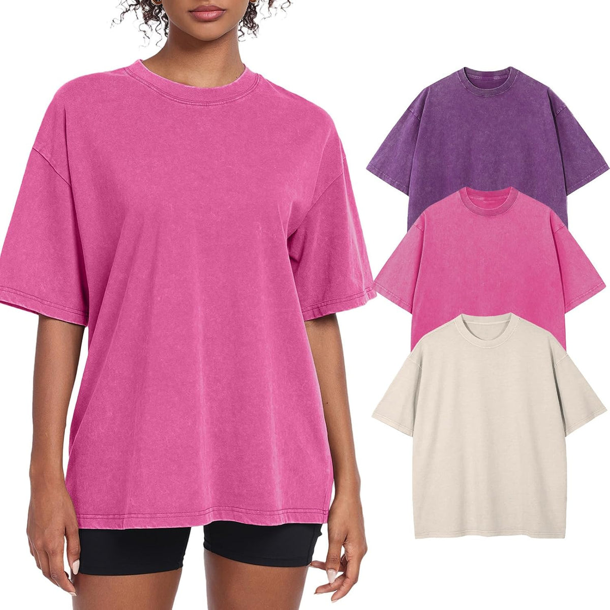 Womens Washed Vintage Oversized T-Shirt Baggy Workout Tops Short Sleeve Cotton Tshirts Streetwear Boyfriend Tee