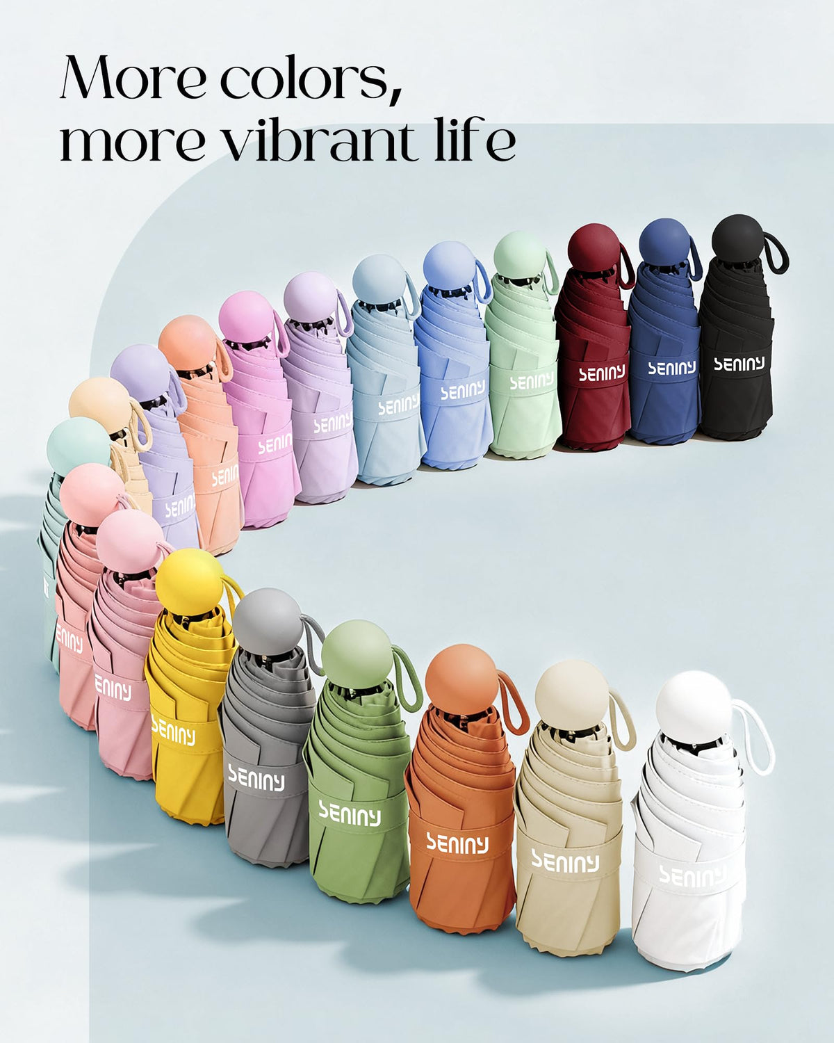 Seniny Mini Travel Umbrella with Case, Compact Pocket Size UV Sun & Rain