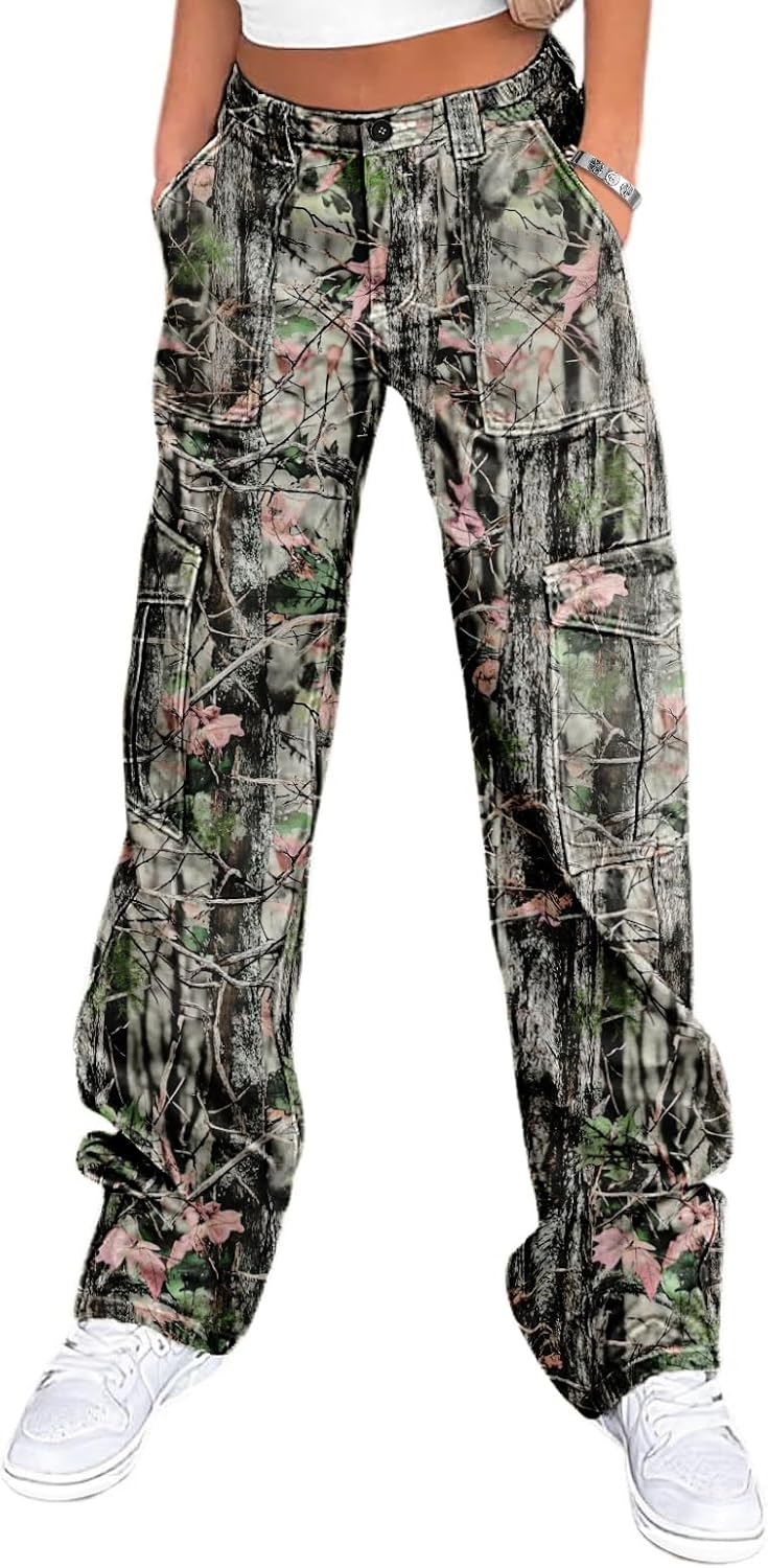 Lepunuo Cargo Pants for Women High Waisted Casual Pants Baggy Stretchy Wide Leg Y2K Streetwear with 6 Pockets