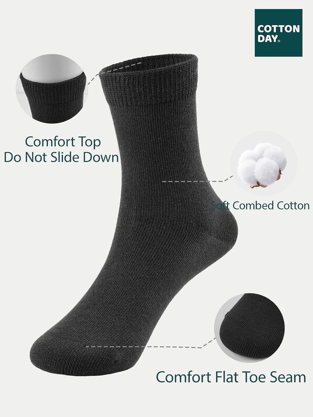 COTTON DAY Unisex Kids Boys Girls Soft Cotton School Socks Black White Navy