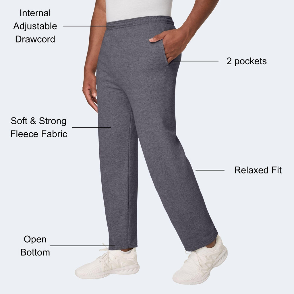 Hanes Men's EcoSmart Sweatpants, Athletic Lounge Pants with Pockets, Open Hem Bottom, Fleece Pants