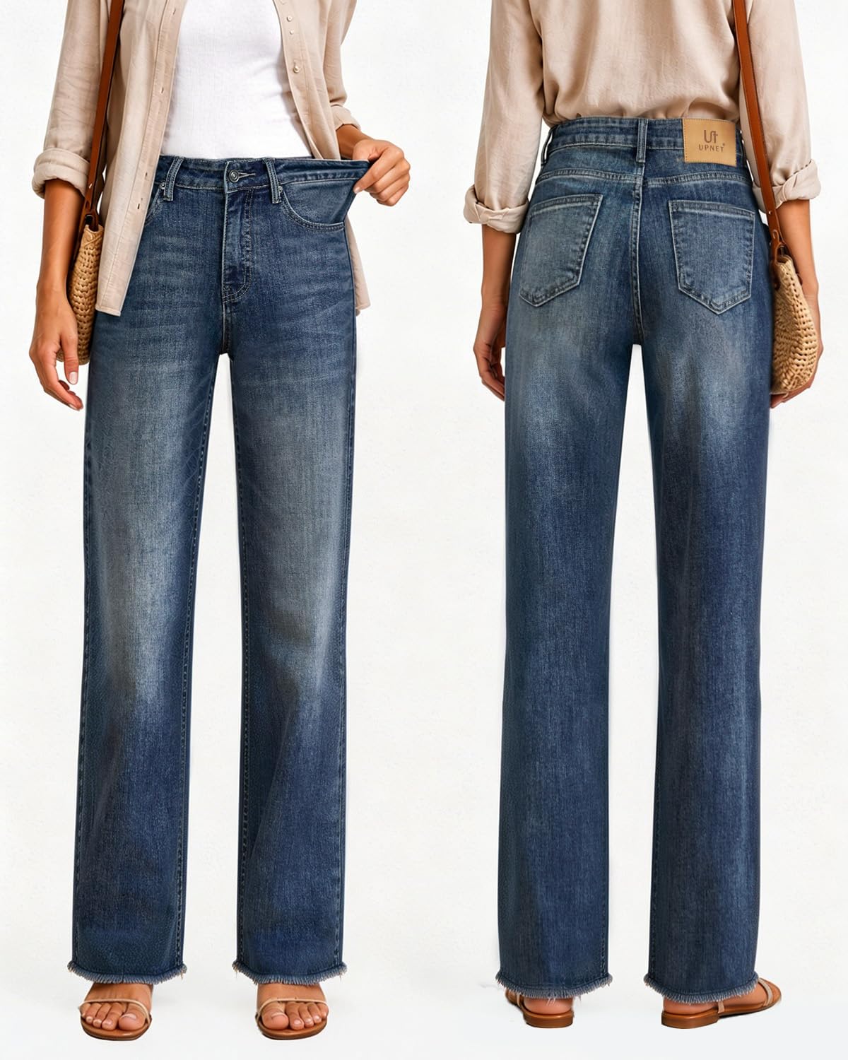 Women's High Waisted Stretchy Straight Leg Jeans Tummy Control Pants