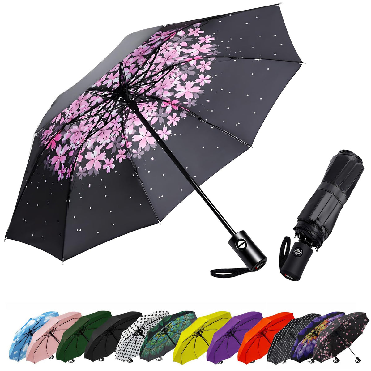 SIEPASA Windproof Travel Umbrella - Automatic Compact Folding Umbrella for Rain, Small Portable Windproof Umbrellas for Men Women and Teenagers (Navy Blue)