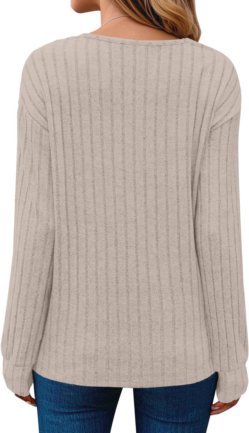 JUSTFASHIONNOW Long Sleeve V Neck Shirts for Women Lightweight Sweaters