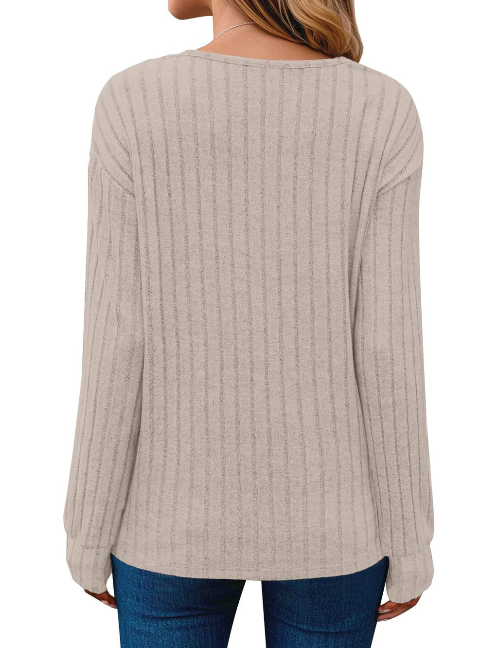 JUSTFASHIONNOW Long Sleeve V Neck Shirts for Women Lightweight Sweaters