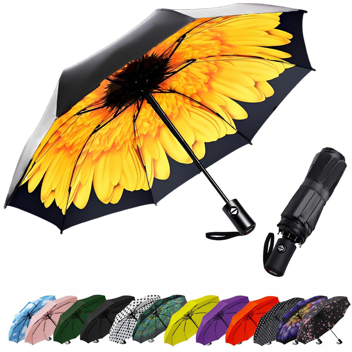 SIEPASA Windproof Travel Umbrella - Automatic Compact Folding Umbrella for Rain, Small Portable Windproof Umbrellas for Men Women and Teenagers (Navy Blue)