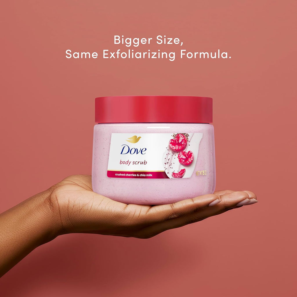 Dove Cherry & Chia Milk Body Scrub Exfoliates and Deeply Nourishes for Smooth, Radiant Skin 15 oz