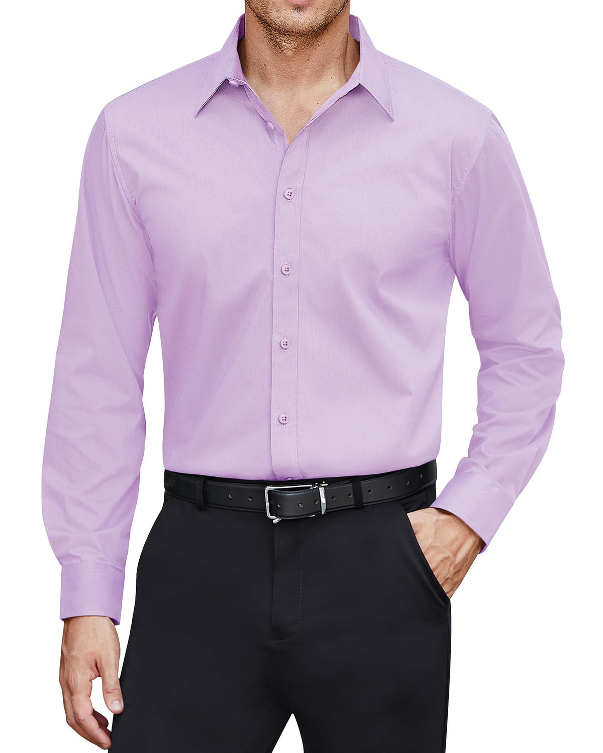 J.VER Men's Dress Shirts Stretch Stain Shield Long Sleeve Solid Formal Shirt Business Casual Button Down Shirts