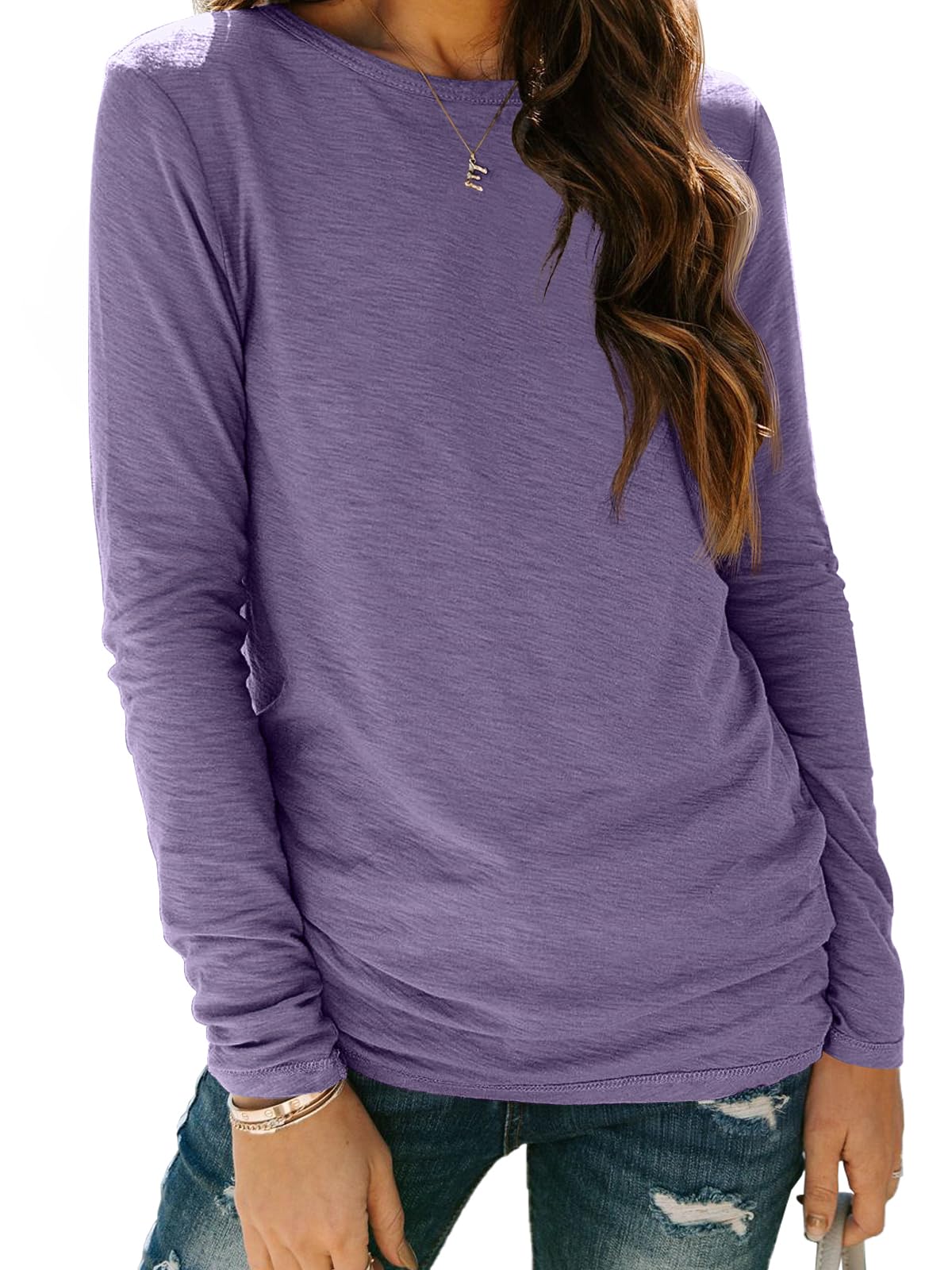 AUTOMET Women's Long Sleeve Crewneck Shirts Casual Basic Tops