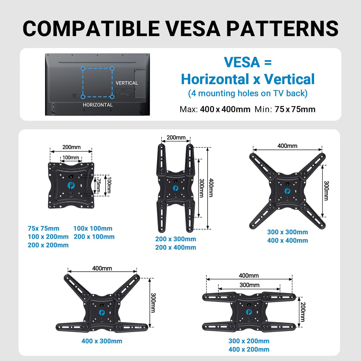 Pipishell TV Wall Mount for 26-74 inch LED LCD OLED 4K TVs up to 99lbs, Full Motion TV Mount Bracket Articulating Swivel Extension Tilting Leveling Max VESA 400x400mm, Fits 12/16 Inch Wood Studs