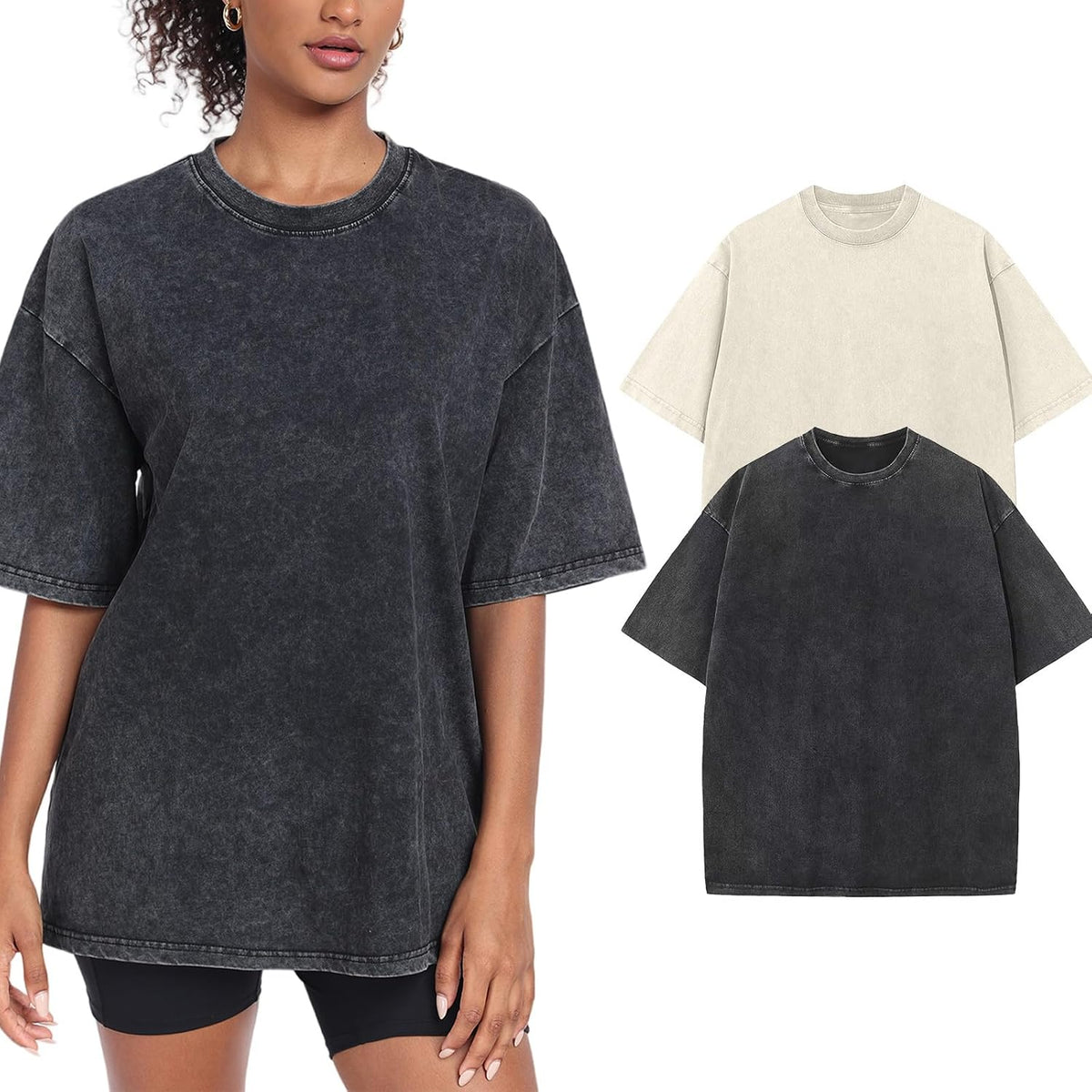 Womens Washed Vintage Oversized T-Shirt Baggy Workout Tops Short Sleeve Cotton Tshirts Streetwear Boyfriend Tee