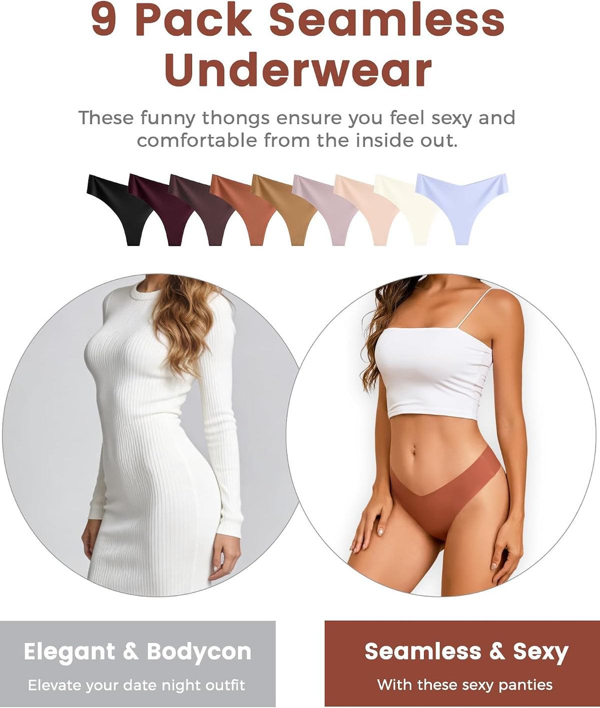 Take Talk Underwear Womens 9 Pack Seamless Thongs No Show Workout Panties